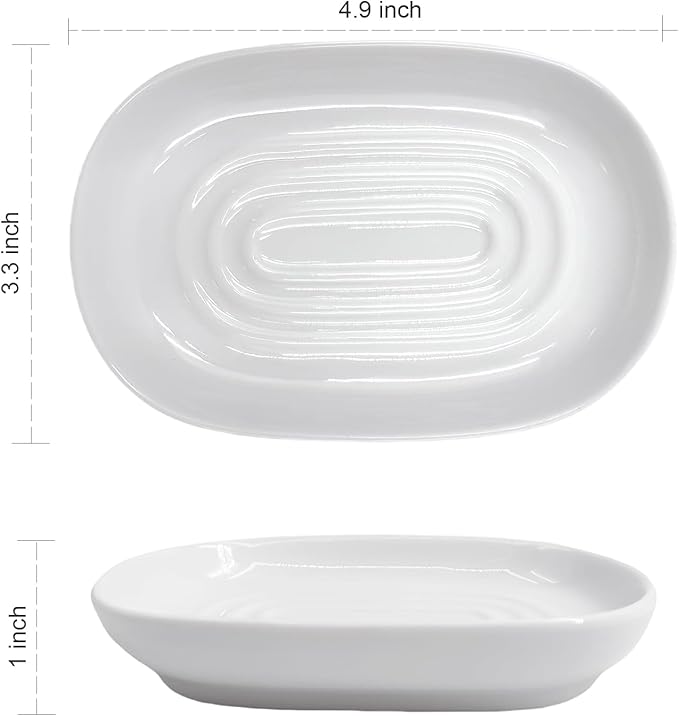 Ceramic Marble Pattern Soap Dish, Textured Raised Soap Saver Tray for Shower Bathroom Kitchen Sink Vanity, Easy to Clean Multi-Use Holder for Bar Soap Jewelry Rings Keys, White (2 Pack)