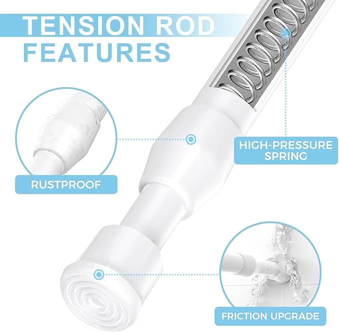 AIZESI Spring Tension Curtain Rods Short Tension Rod (White,12" to 19"-4Pcs)