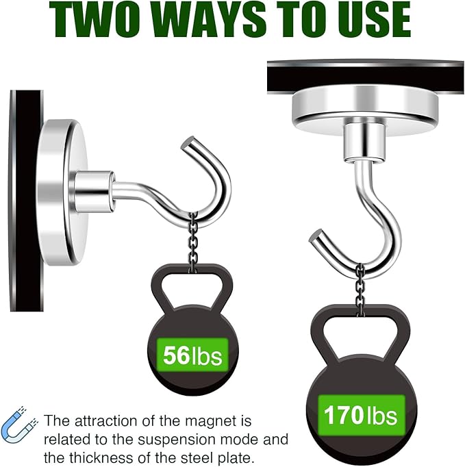 MIKEDE Heavy Duty Magnetic Hooks for Refrigerator Hanging Outdoor Hanging Brackets Magnetic Hanger for Cabins Grill - 5 Pack 170lbs