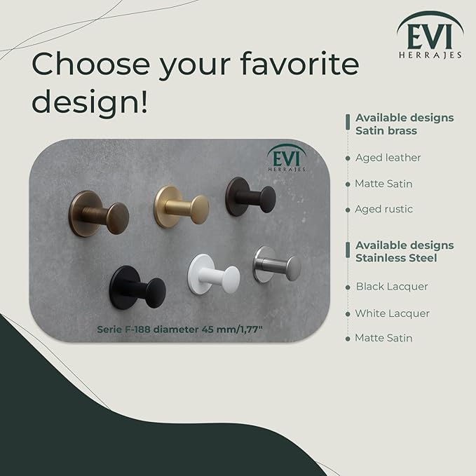 Evi Bathroom Hanger | Wall Hanger Brass | Rustic Finish | for Hanging Clothes, Coats or Towels | Adhesive Towel Rail and/or Screw | 188DUALLRU