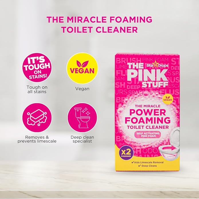 Stardrops - The Pink Stuff Bathroom Cleaning Kit – Cleaning Paste, Bathroom Foam Spray, Toilet Foaming Powder, SQeeZY Sponge & 3 Microfiber Cloths – Tough on Stains, Grease & Soap Scum