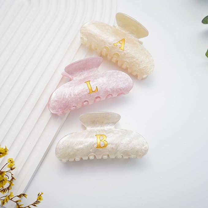 Acrylic Letter Hair Clips for Women -White Monogram Hair Claw Alphabet Large Hair Clip, Fashion Glitter Claw Clips Elegant And Durable Hair Accessory, Letter B