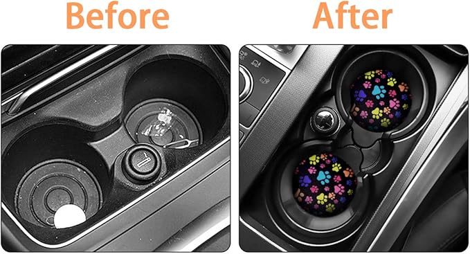 2 Pack Car Coasters for Drinks Absorbent - 2.75 Inch Cute Car Cup Holder Coasters for Women, Removable Cup Holder Coaster for Your Car, Car Interior Accessories for Women & Girls (Cat's Footprints)