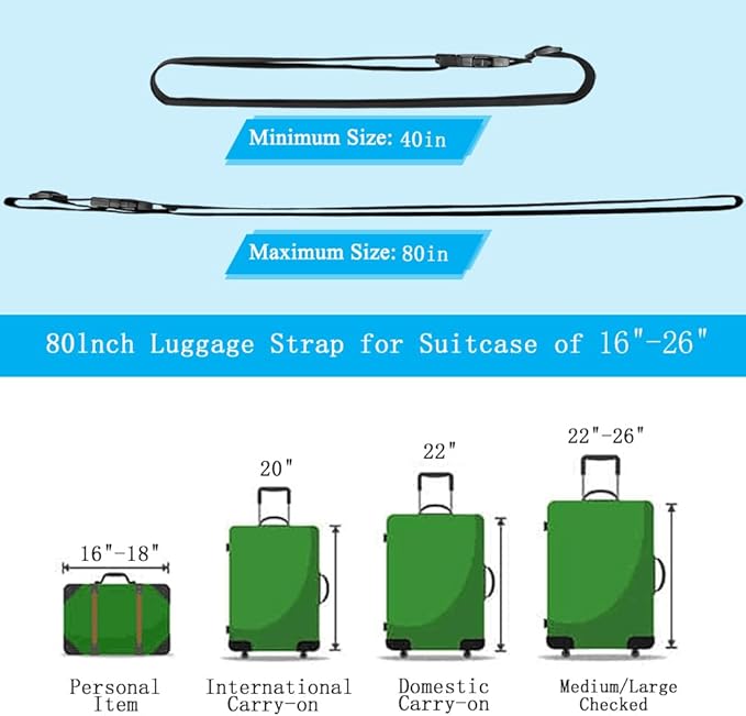 4Pcs Luggage Straps Suitcase 80In Long Adjustable Travel Accessories TSA Approved, Belts to Keep Your Suitcase Secure While Traveling, Premium Accessory for Travel Bag Closure, Multicolor