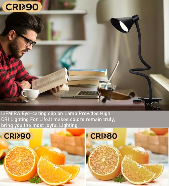 Clip on Light USB Reading Light 3 Color Modes 10 Brightness Levels Eye Care Clamp Light Flexible Gooseneck Dimmable Reading Lamp Clip on Lamp for Bed Headboard Desk Bedside Dorm (Black)