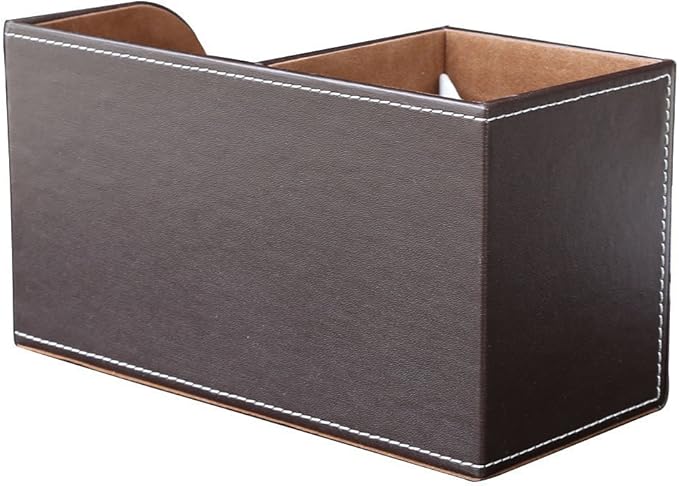 KINGFOM Desk Organizer Office Supplies Caddy Pu Leather Multi-function Storage Box Pen/Pencil,Cell phone, Business Name Cards Remote Control Holder with Small Drawer Brown
