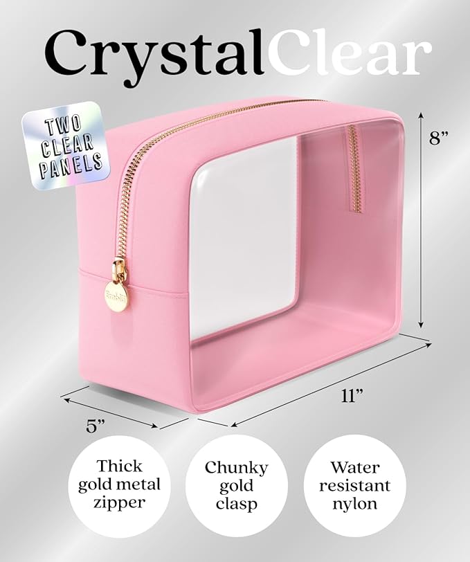 Clear Makeup Bag Zipper Pouch, Transparent Cosmetic Case Organizer, TSA Approved Travel Toiletry Case, Travel Accessories Essentials Makeup Tote for Women, Large Cute Make up Bag for Purse - Flamingo