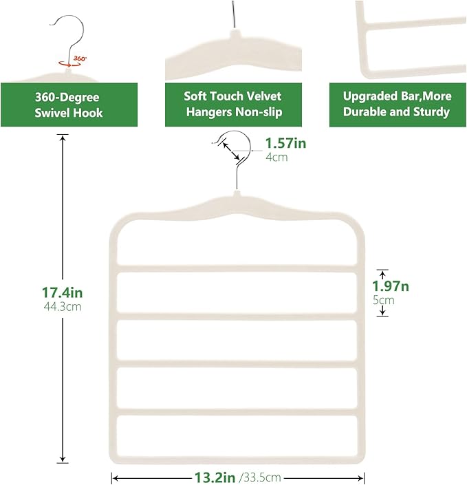 Magic Pants Velvet Hangers for Organization and Storage - Space Saving, 5 Pack Dorm Room Essentials for College Students Girls