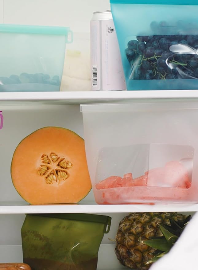 Reusable Silicone Food Storage Bags (Set of 4), Dishwasher Oven Microwave Freezer Safe, Eco-Friendly Leakproof Sous Vide Bags, Premium Lunch Containers, 1 Snack 2 Sandwich 1 Half Gallon, Mixed