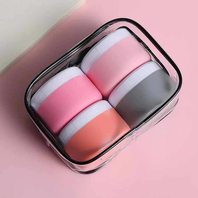Travel Containers for Toiletries, Silicone Cream Jars BPA-Free, Leak-proof 2oz Travel Size Containers, Portable Size Silicone Jars with Lid for Cosmetic Face Hand Body Cream (4 Pack)