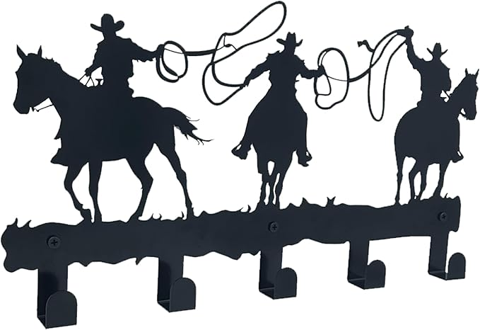 Western Cowboy Coat Hooks - Wall Art Decor and Key Holder, Clothes, Hat, and Backpack Hanger, Sweet Home Storage Decor for Entryway, Hallway, Office, Kitchen, and Living Room