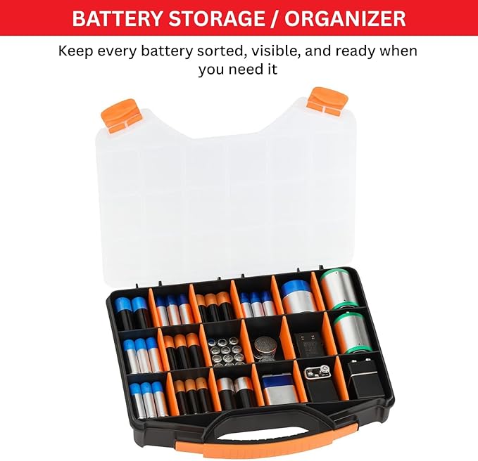 Andalus Tools Organizer Box, Small Parts Storage 18-Compartment Portable Hardware Organizer Removable Plastic Dividers for Screws, Nuts, Bolts, Nails – Orange (1 Pack, 12.5" x 10.5" x 3")