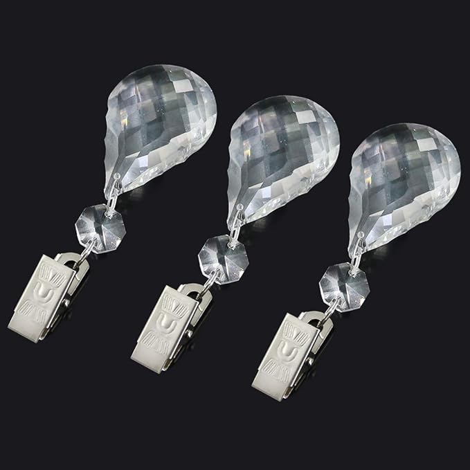 Swpeet 10pcs Cucurbit Tablecloth Weights with 10pcs Metal Clip Kit, Crystal Glass Teardrop Prisms Pendant Tablecloth Weights for Picnic Tables