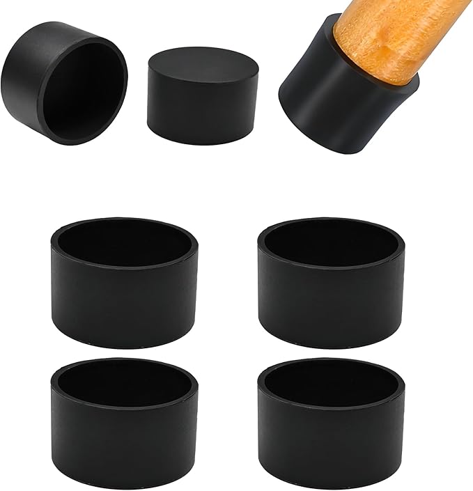 EASYEAH 1-11/16" (42.5mm) Silicone Chair Leg Floor Protectors, Rubber Chair Leg Caps, Non-Slip Furniture Pads Round Chair Feet Covers End Caps for Hardwood Floors, Patio & Table Foots, Black (4PCS)