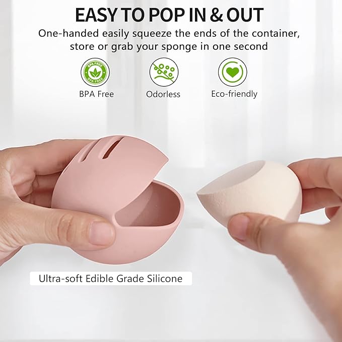 Makeup Sponge Holder,Double-sided 5-line Vented Silicone Beauty Blender Holder for Travel,Shatterproof Make Up Sponge Travel Case for All Sponges Sanitary Reuse Easy to Carry,Pink