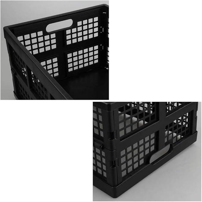 Lesbin 3-Pack Plastic Collapsible Storage Crate, 30 L Folding Storage Baskets, Black