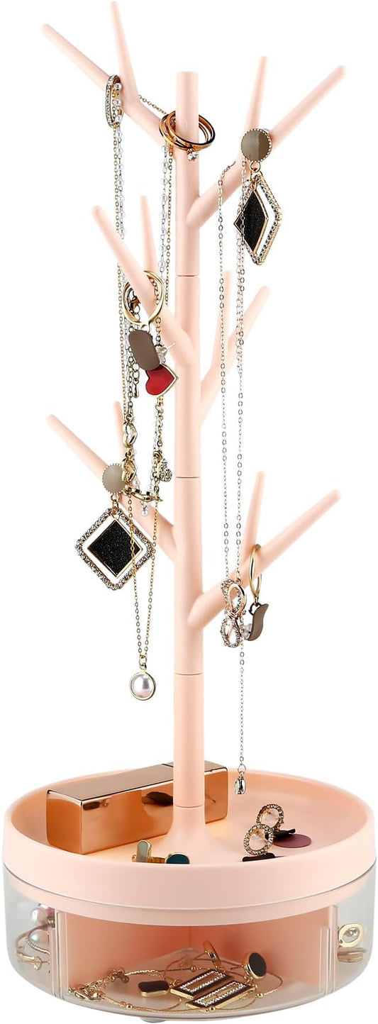 Branch Jewelry Rack With Rotatable Base and Storage Box Tree Tower Rack Hanging Organizer for Ring Earrings Necklace Bracelet,Suitable for living rooms, bathrooms,offices,etc.