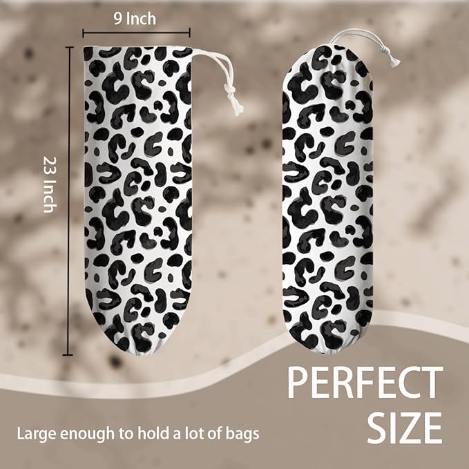 White Leopard Print Plastic Bag Holder, Wall Mount Grocery Bags Organizer, Animal Car Trash Bags, Kitchen Housewarming Gifts for Women Family Friends Grandma Mom, Kitchen Pattern Garbage Bag 60