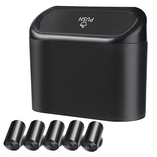 Car Trash Can, 1.0 Liters, Plastic, Trash Can Set, Multi-Purpose, Easy to Install, Includes 75 Garbage Bags