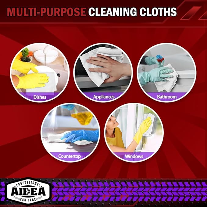 AIDEA Microfiber Cleaning Cloth White 150PK, Microfiber Towels for Cars, Premium Car Cloth, Dusting Cloths Lint Free Cleaning Rags for SUVs, House, Kitchen, Window, Workshops, 12×12"