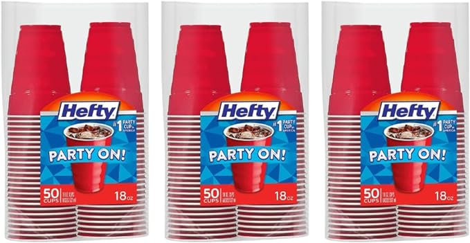 Hefty Easy Grip Disposable Plastic Cold Cups, Red, 18 Ounce (50 Count (Pack of 3))