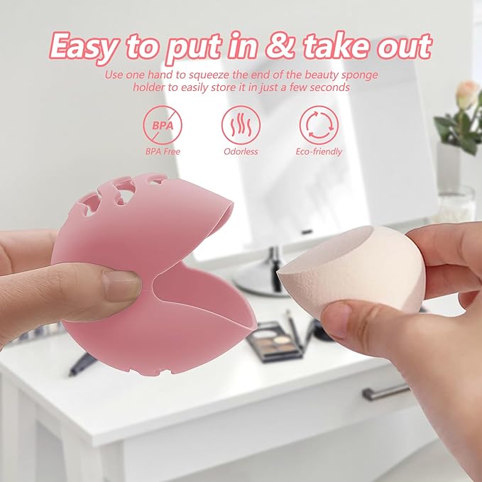 2-Pack Sponge Holder Silicone Makeup Sponge Travel Case Makeup Beauty Sponge Holder - Travel Storage Case for Beauty Blenders, Portable Organizer（Rose+Pink）