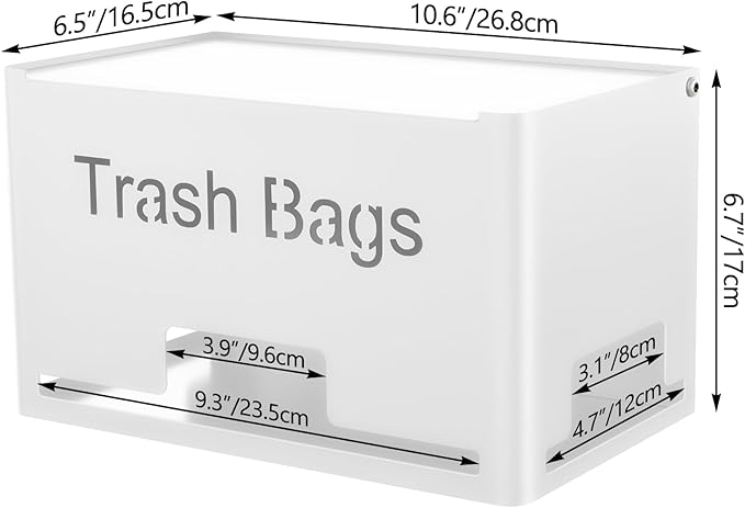 Extra Large Trash Bag Holder Dispenser, Metal Garbage Bag Dispenser Roll Holder, Trash Storage Organizer for Kitchen Laundry Room Under Sink, Wall Mounted or Freestanding, White