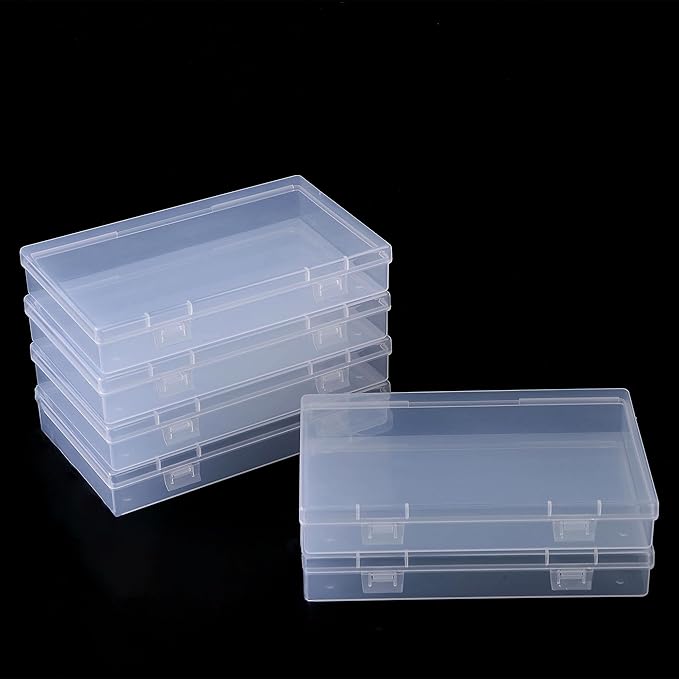 LJY 6 Pieces Rectangular Empty Mini Clear Plastic Organizer Storage Box Containers with Hinged Lids (7.1 x 4.3 x 1.2 inch, Transparent)