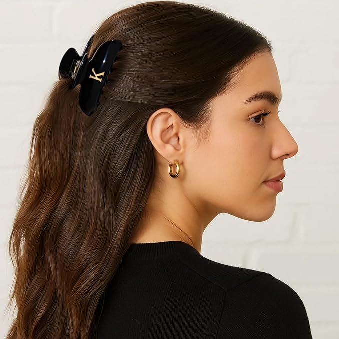 Acrylic Letter Hair Clips for Women -Black Monogram Hair Claw Alphabet Large Hair Clip, Fashion Glitter Claw Clips Elegant And Durable Hair Accessory, Letter B