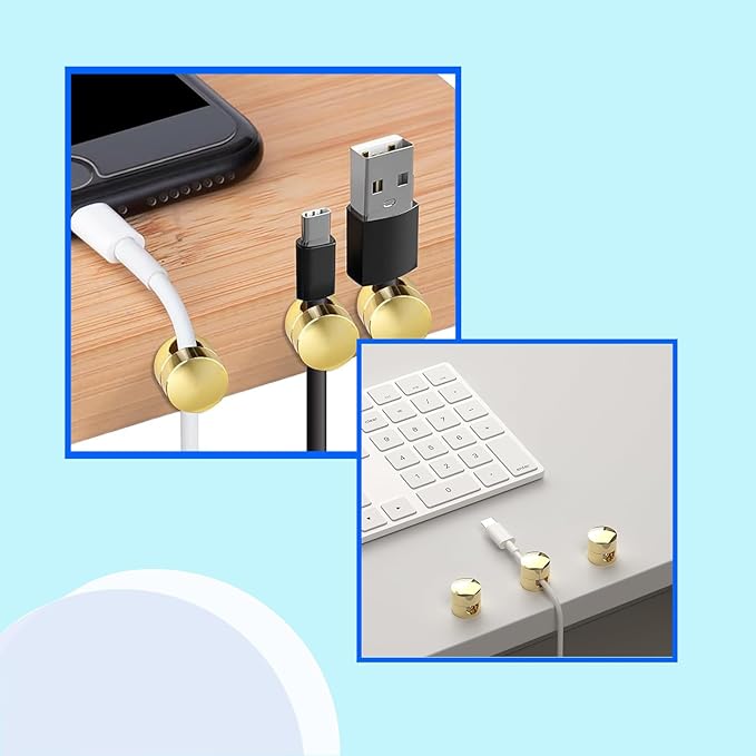 3 Sets Charger Cord Holder, Gold Metal Adhesive Cable Management Clips,Adjustable Cable Anchor Holders,Wire Organizer for Desk, Wall, Home, Office