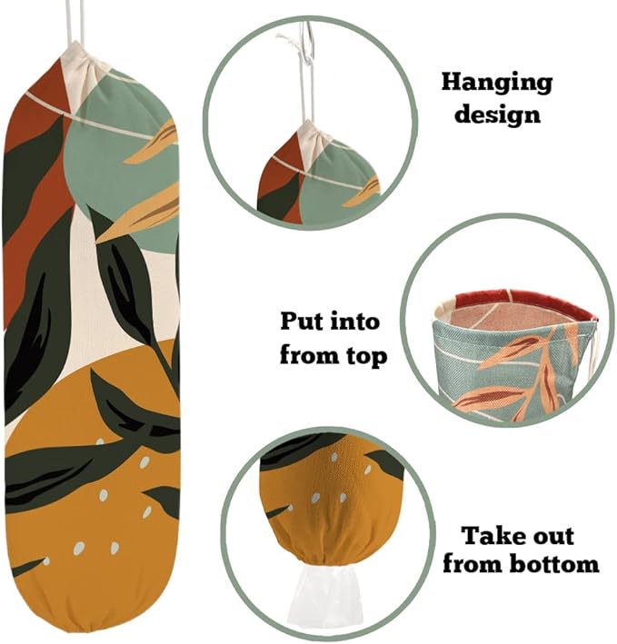 2PCS Boho Plastic Bag Holder for Kitchen Essentials, Reusable Hanging Grocery Bag Organizer, Washable Large Grocery Trash Garbage Bags Storage Dispenser Boho Kitchen Decor-06