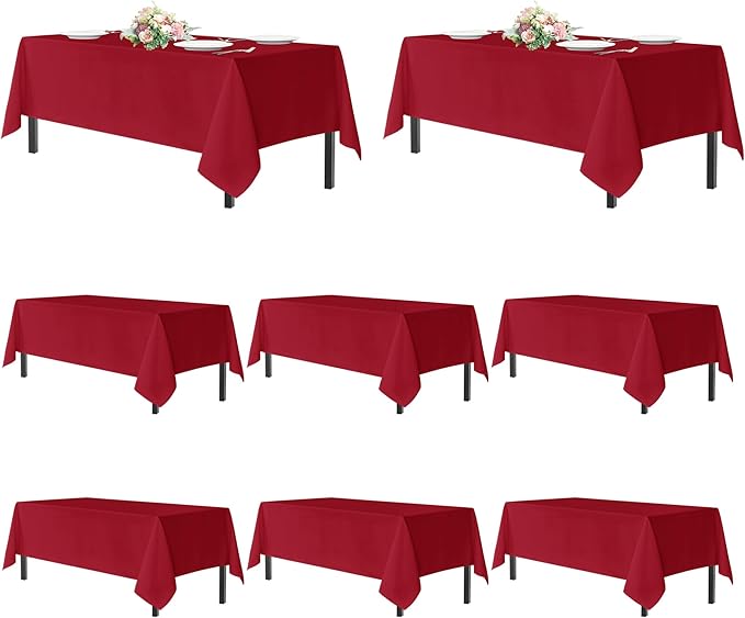 sancua Red Tablecloths for 8 Foot Rectangle Tables, 8 Pack - Washable Polyester Fabric Table Cloth for Wedding Party, Birthday, Banquet Reception, 60x120 Inch