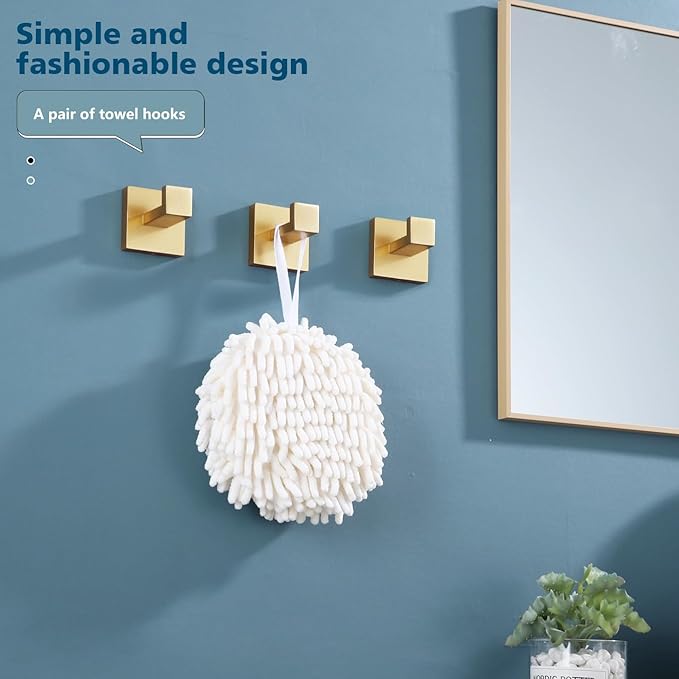 KOKOSIRI Bath Robe Hook Wall Mount Square Towel Hook Coat Hook Bathroom Kitchen Garage Heavy Duty SUS 304 Stainless Steel 3 Pack Brushed Gold B1010BG-P3