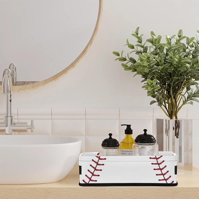 Baseball Lace Small Bathroom Baskets for Toilet,Foldable Toilet Paper Tank Basket Organizer for Towels Storage Decorative Open Storage Bins for Home,Closet,Containers,Cabinet