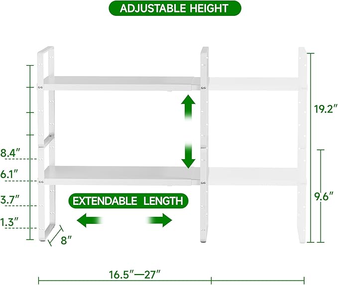LOCVCDA Expandable Cabinet Organizer Shelf, Adjustable Height Organizer Riser for Kitchen Cabinet Spice Rack Locker Pantry Cupboard Under Sink Countertop Desk Organization Metal Stackable Shelves