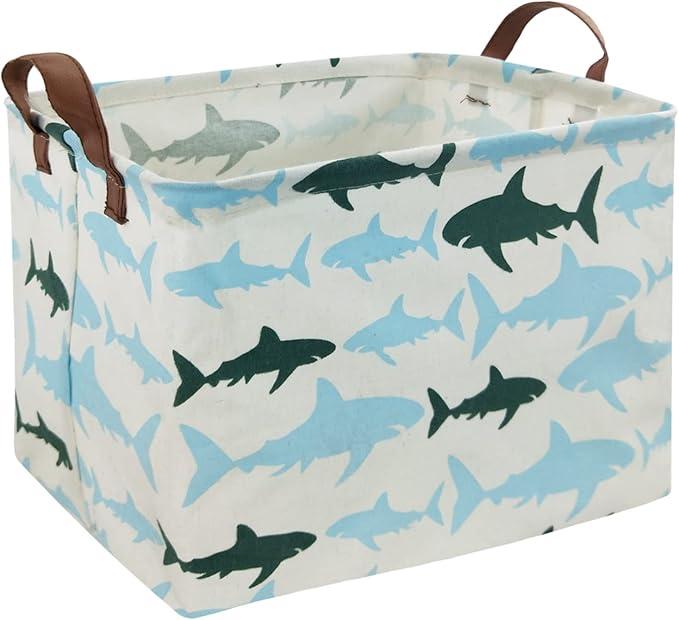 HIYAGON Baby Kids Storage Basket Shark Gift Basket Empty Boys Toy Storage Bin Organizer Box Rectangular Room Decor for Home,Books(Blue Shark)