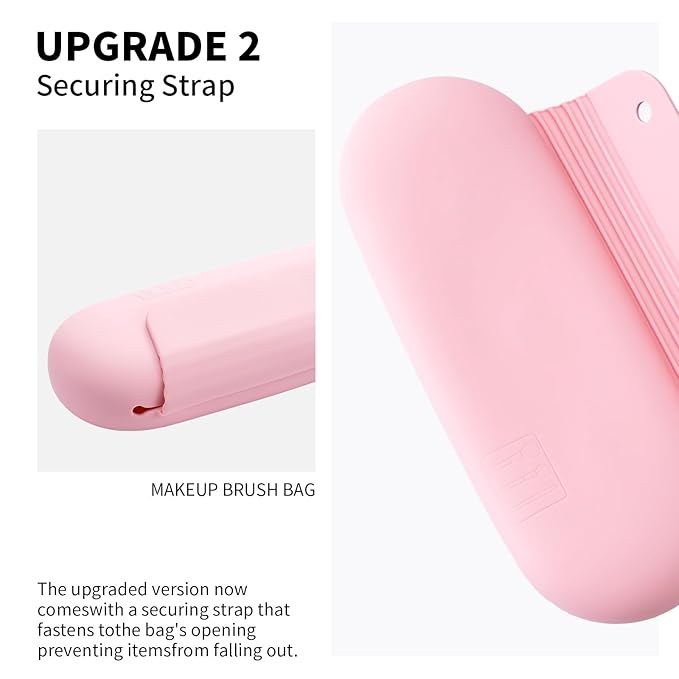 AGIKET Silicone Makeup Brush Holder Travel Cosmetic Bag: Soft Portable Cosmetic Face Brushes Holder with Upgraded Anti-Fall Out Magnetic Closure, Large Travel Makeup Brush Case - Pink