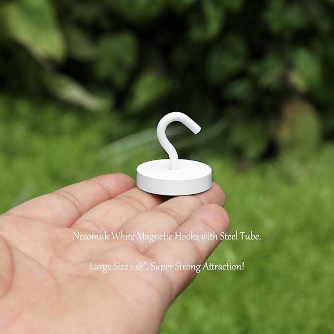 Neosmuk Magnetic Hooks, Cruise Ship Essentials, 100lb+ Heavy Duty Magnetic Hooks for Cruise Cabins, Refrigerator, Grill, Hanging, and Travel | Extra Strong Must-Haves Magnet Hook,White,Pack of 20