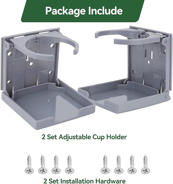 2pcs Adjustable Folding Cup Holder Automotive Water Drink Bottle Holder, fit Most Size Mugs Bottle, with Screws and Tapes, for Car Auto Truck RV Boat Van Camper Caravan Marine Yacht (Gray)