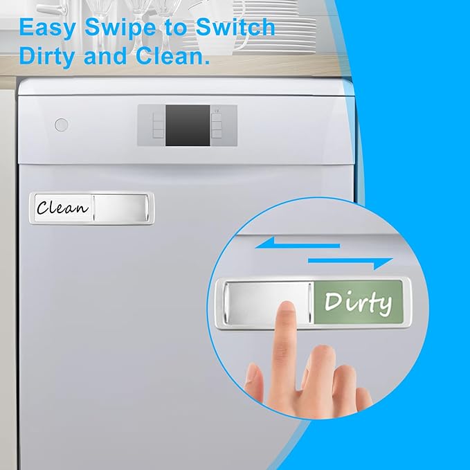 Dishwasher Magnet Clean Dirty Sign, Slide Strong Clean and Dirty Magnet Indicator for Dishwasher, Non-Scratch, Easy to Read, Self-Adhesive Stickers for Non-Magnetic Dishwasher（Green White）