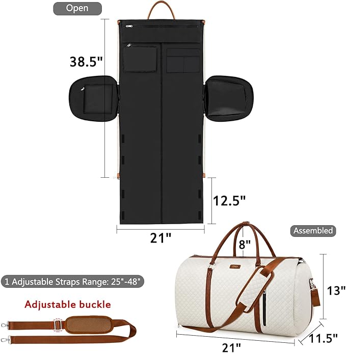 Convertible Garment Duffle Bags for Travel - Carry On Garment Bags With Toiletry Bag, Large Weekender Bags for Women Men 2 in 1 Hanging Suitcase Suit Travel Duffel Bags (White)