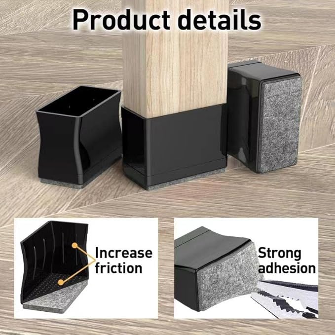 1" x 1 1/2" Rectangle Chair Leg Protectors for Hardwood Floors, Silicone Covers to Protect Wood Tile Floors Felt Pads Furniture Leg Caps Reduce Noise. Easy to Move.16 PCS Black.