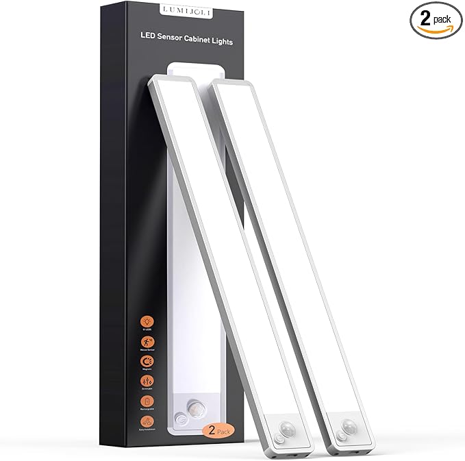 2 Pack Under Cabinet Lighting Wireless 14inch LED Motion Sensor Magnetic Light 2500maAh Rechargeable Indoor Closet Lights for Kitchen, Stairs Cool White