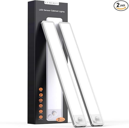 2 Pack Under Cabinet Lighting Wireless 10inch LED Motion Sensor Magnetic Light 2200maAh Rechargeable Indoor Closet Lights for Kitchen, Stairs Cool White