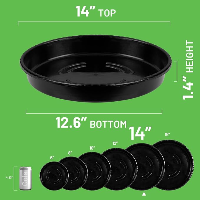 MUDEELA 6 Pack of 14 Inches Plant Saucers for Indoor, Durable Plastic Round Plant Tray Plant Dish Pant Plate to Catch Water for Flower and Plant Pot, Thicker, Stronger, Deeper, Black