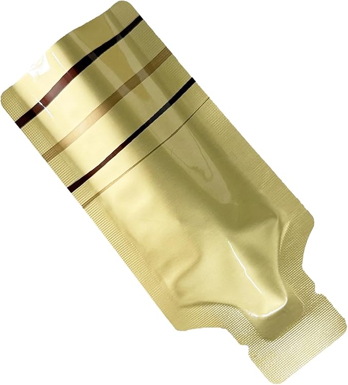 PABCK 100 Pcs Disposable Open Up Mylar Storage Bags Cosmetic Shampoo Liquid Containers Sample Pouch Heat Seal Foil Bag Travel Use Packets for Toiletries Skincare Lotion (Gold, 2.36x4.72 inch)