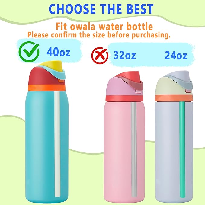 6pcs Replacement Straws for Owala FreeSip 40oz Bottle, Reusable Plastic Straws with Cleaning Cleaner Brush for Insulated Stainless Steel Water Bottle Tumbler Accessories