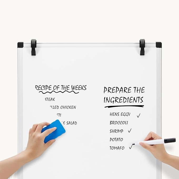 DUMOS Whiteboard Easel 40 x 28 Inches, Magnetic White Board Dry Erase, Porbable Boards Height Adjustable, Dry Erase Board with Stand for School, Office and Home, Silver Aluminium Frame, White