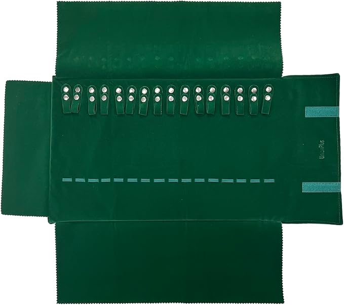 UnionPlus Velvet Travel Jewelry Roll Bag Organizer for Necklace, Elastic Band and Anti-winding, Blackish Green