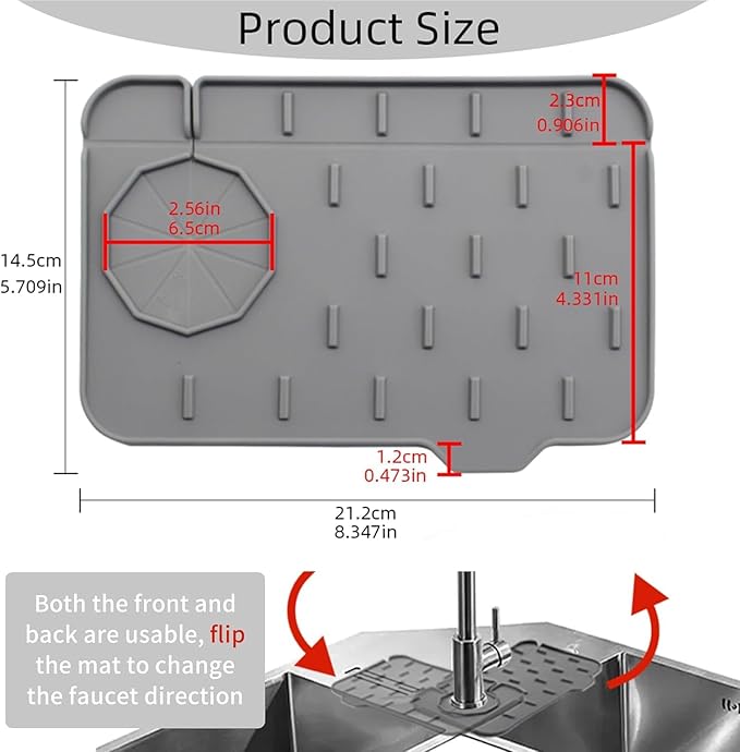 2-Pack Bytelive Silicone Sink Mat, Mini Sink Splash Guard and Soap Sponge Holder for Kitchen Countertop Protect with Self Draining Design (8.3" x 5.7", 2-Pack Gray)